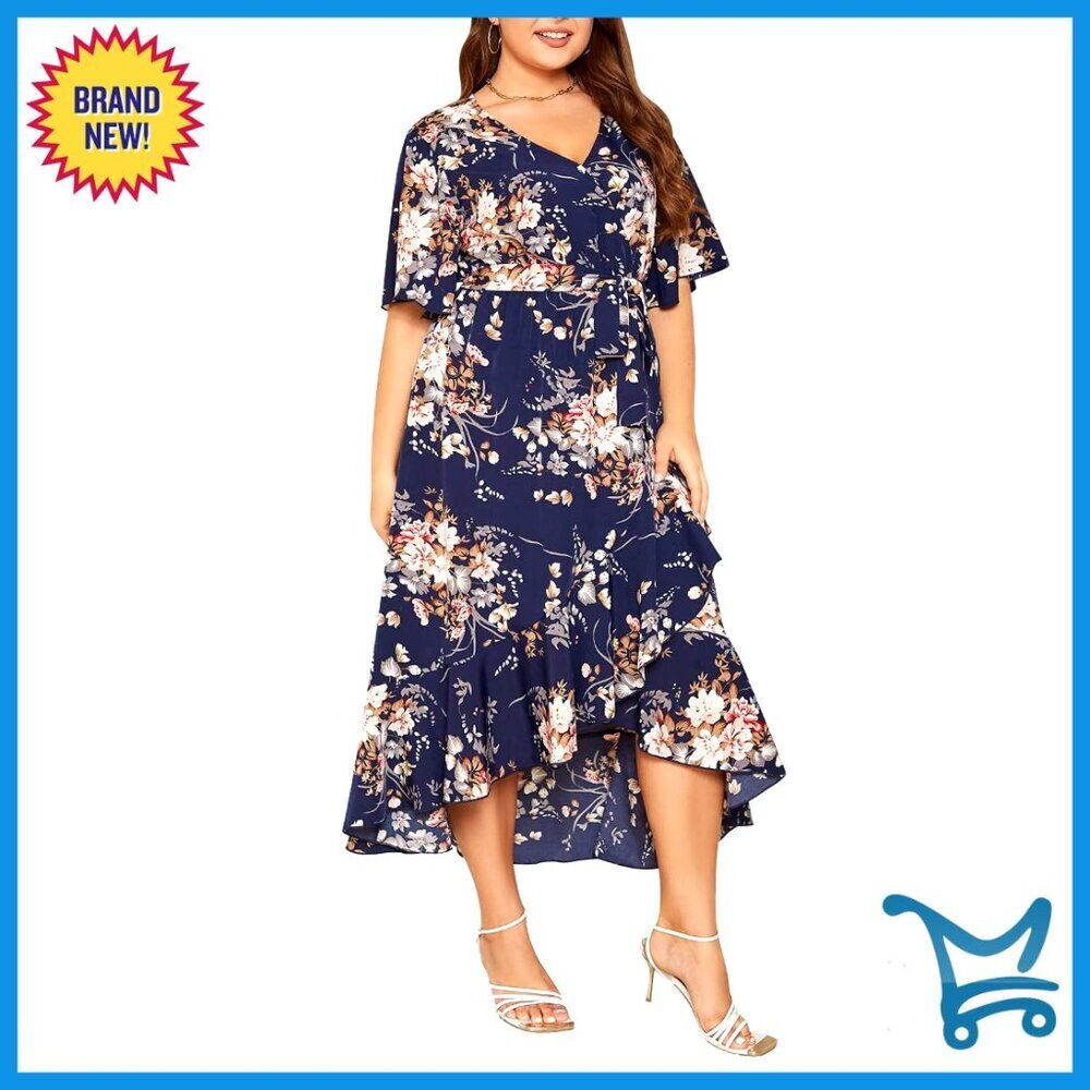 Boho Floral Maxi Dress Empire Waist V Neck Wrap Design Pockets Elegant